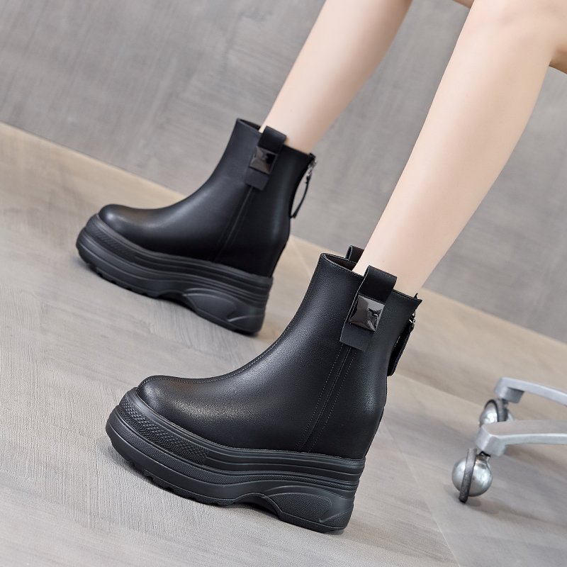 真皮12cm内增高女鞋马丁靴