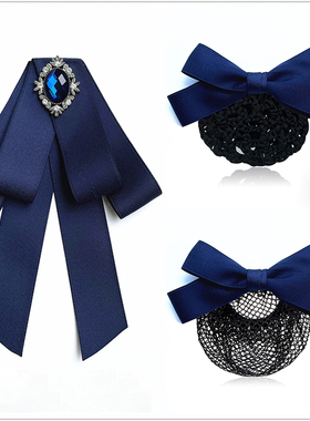 银行蓝色领花领结女头花套装工行建行邮政信用社员工职业装衬衣领