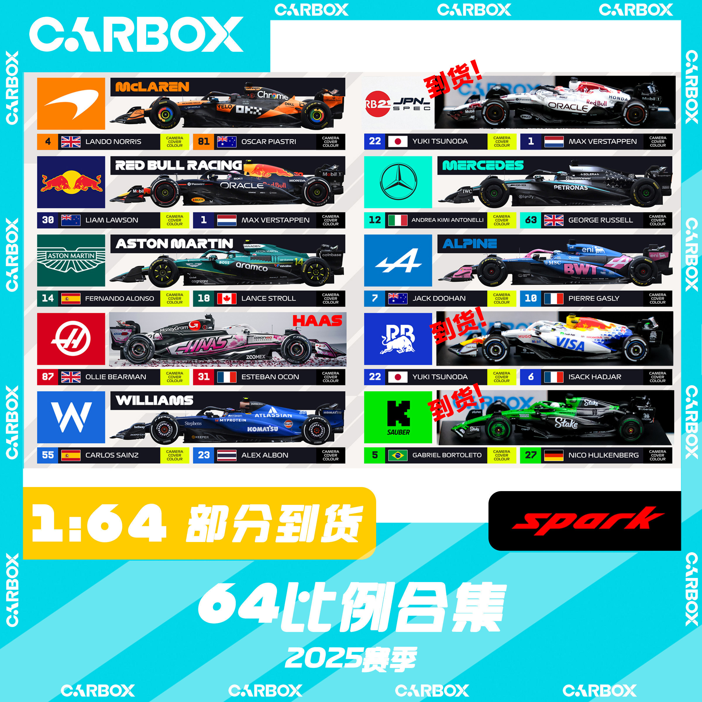 [CarBox]F1赛车模型 Spark 1:64 合集 红牛维斯塔潘2025日本 白牛