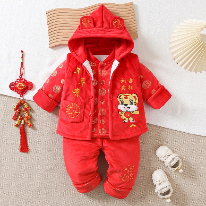 唐装加厚夹棉拜年服男女宝宝秋冬