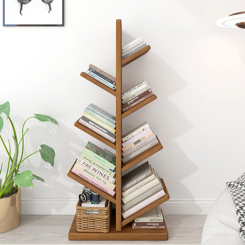 全实木树形状书架艺术感立式落地桌旁儿童绘本架客厅省空间置物架