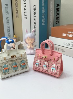 迷你铂金包挂件圣诞款创意小房子耳机包车钥匙扣吊饰摆件可爱娃包