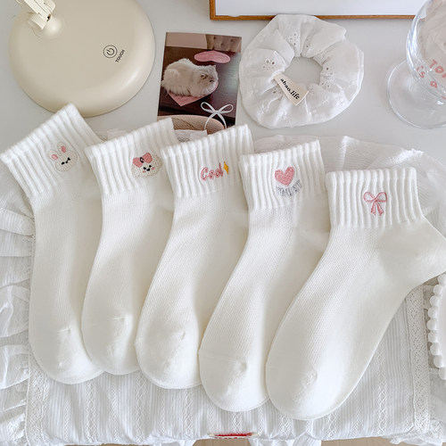 网面粉色可爱小兔刺绣短袜夏薄款