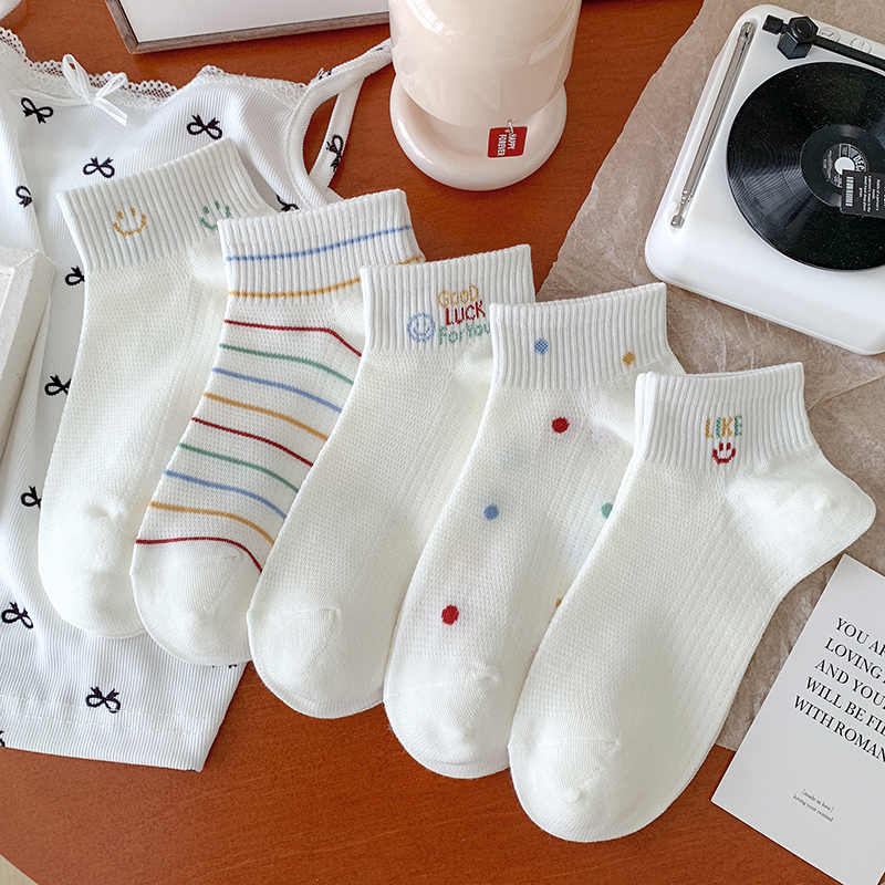 夏季轻薄白色空调袜精梳棉短袜女