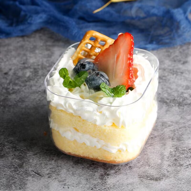 慕斯杯布丁杯食品级蛋糕杯塑料一次性杯子带盖透明木糠杯方形透明