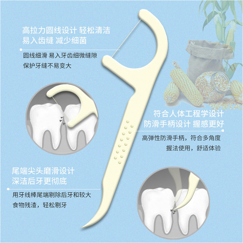 跨境1000支袋装降解散装牙线棒 PLA玉米淀粉环保清洁牙缝超细牙线
