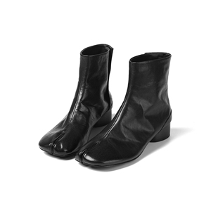 纯手工水洗马皮做旧短筒靴猪蹄靴Tabi分趾靴真皮马吉拉高跟短靴女