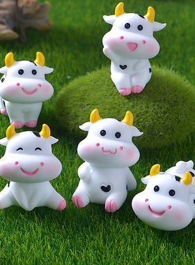 儿童玩具拍照静物卡通可爱白色奶牛微景观桌面盆栽小摆件调皮奶牛