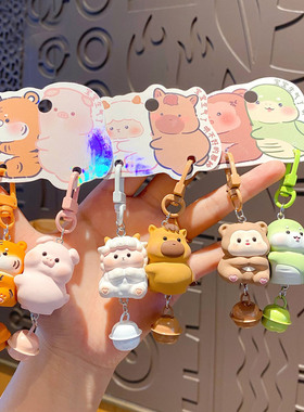 卡通情侣电车摆件十二生肖钥匙件六合cp对扣木鱼公仔情侣书包挂件