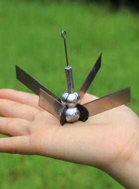 可折叠4个刀片水草刀野钓钓鱼割草刀便携水草刀锚钩铅捞拉草神器