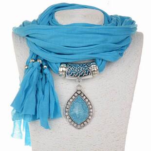 合金饰品围巾 吊坠围巾 涤纶汗布180x40 女士秋冬围巾