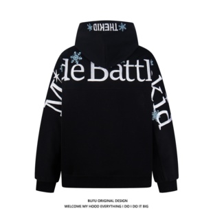 亿万少年BUFU美式复古国潮牌刺绣雪花连帽卫衣男女情侣款高街外套