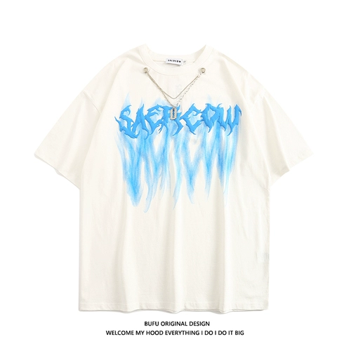 Летняя футболка с коротким рукавом, брендовая цепь для влюбленных, в американском стиле, этнический стиль