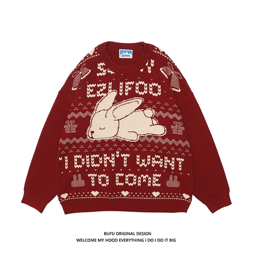 Японский ретро бордовый демисезонный свитер подходит для мужчин и женщин, трикотажная парная одежда для влюбленных, свободный крой