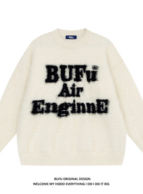 亿万少年BUFU国潮美式字母毛衣男女秋冬季加厚高街情侣针织衫上衣