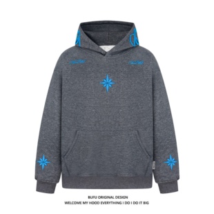 亿万少年BUFU美式复古北极星刺绣连帽卫衣男女情侣国潮牌加绒帽衫