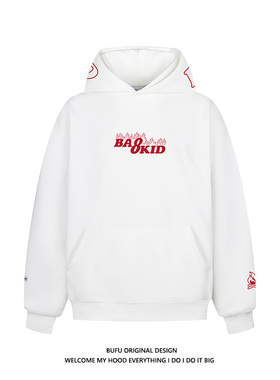 亿万少年BUFU美式国潮牌字母小火苗刺绣连帽卫衣男女春季情侣外套