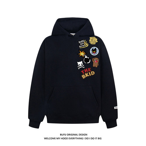 潮流宽松套头绣花情侣卫衣青少年