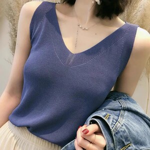 新款冰丝针织吊带背心女春夏季百搭外穿V领西装内搭无袖上衣服秋
