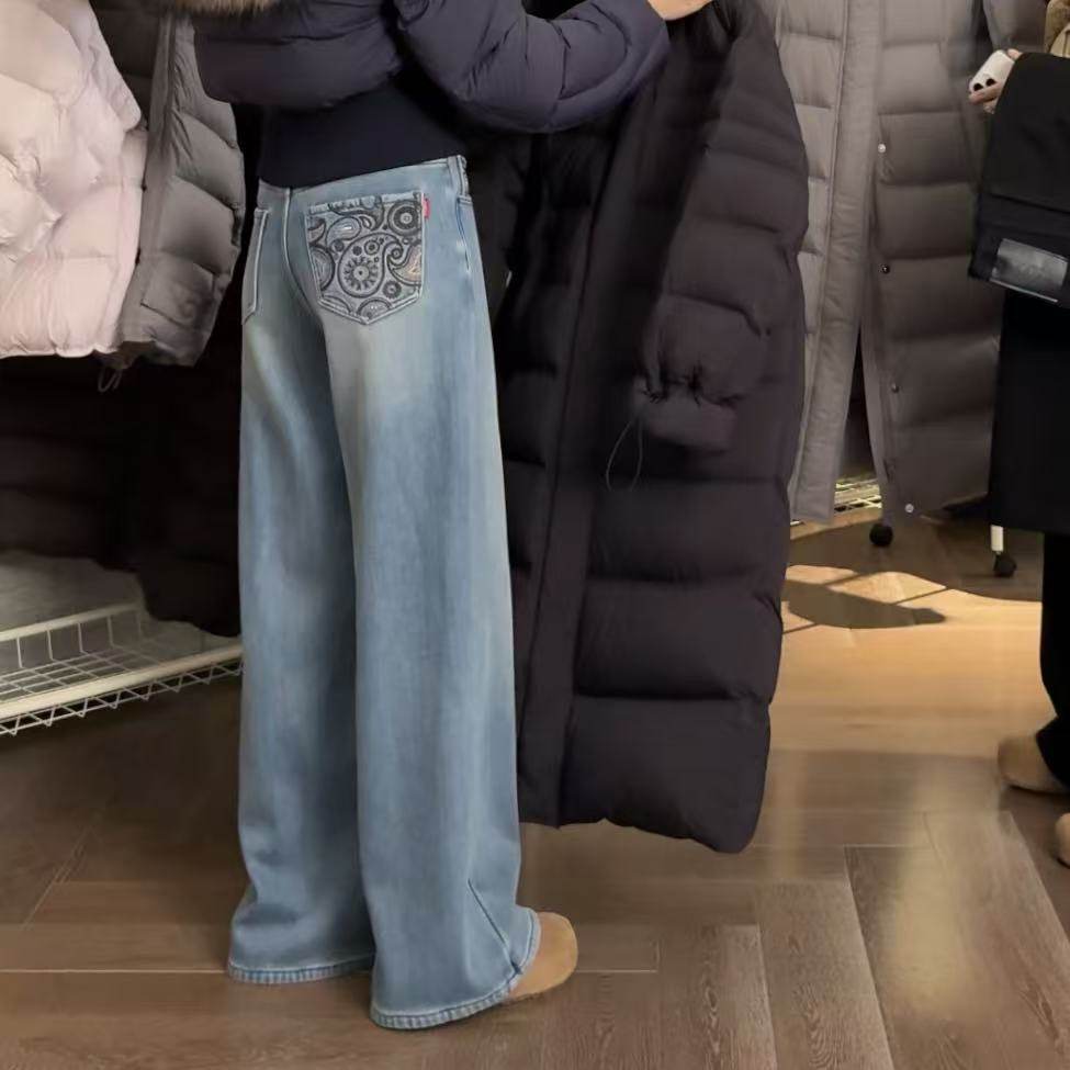 宿慕SUMU新款时尚加绒加厚阔腿牛仔裤11-17冬季百搭直筒裤35096,女装/女士精品,牛仔裤,淘宝优惠券,粉丝福利购,淘宝优惠卷