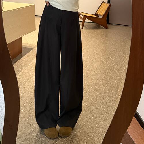 宿慕SUMU【纸袋裤】新款立体裁剪高腰拼接显瘦弯刀阔腿裤1603