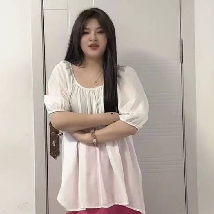 大码胖mm宽松遮肉衬衫女短袖衬衣中长款遮肚子洋气上衣罩衫300斤