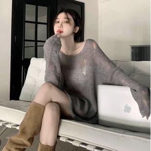 大码胖mm夏季薄款镂空针织衫女宽松遮肉显瘦长袖防晒外套上衣罩衫