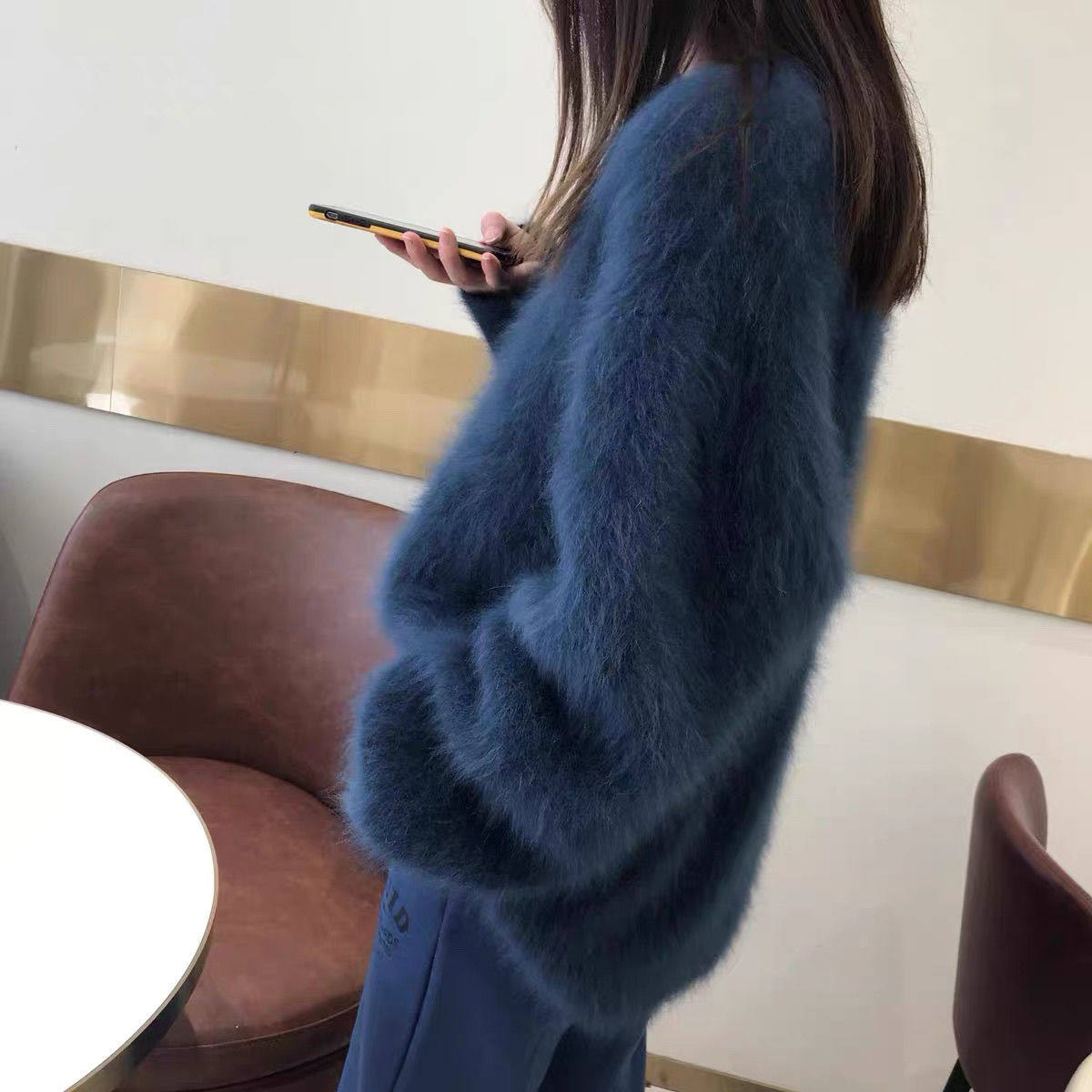 仿水貂绒毛衣女加厚宽松外穿秋冬套头日系胖mm针织打底衫外套上衣