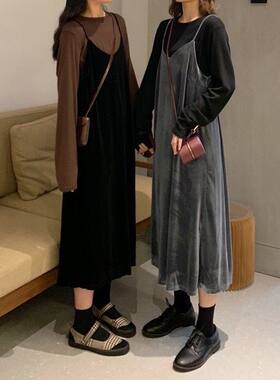 金丝绒吊带裙女外搭长裙子