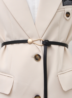 腰带女细装饰配连衣裙子衬衫西装收腰简约百搭时尚黑色小皮带打结