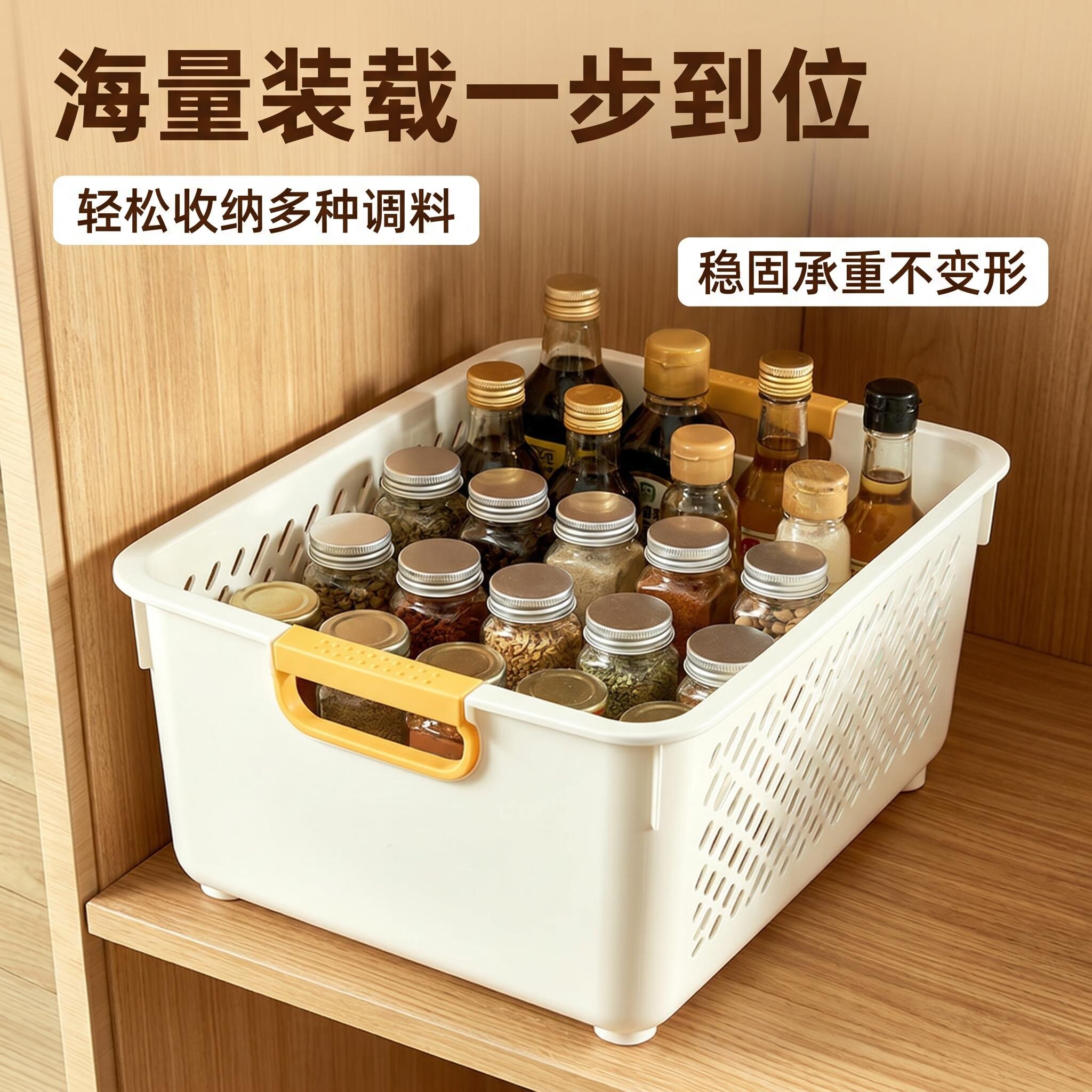 桌面收纳盒调料杂物塑料整理筐家用长方形带盖收纳箱储物盒