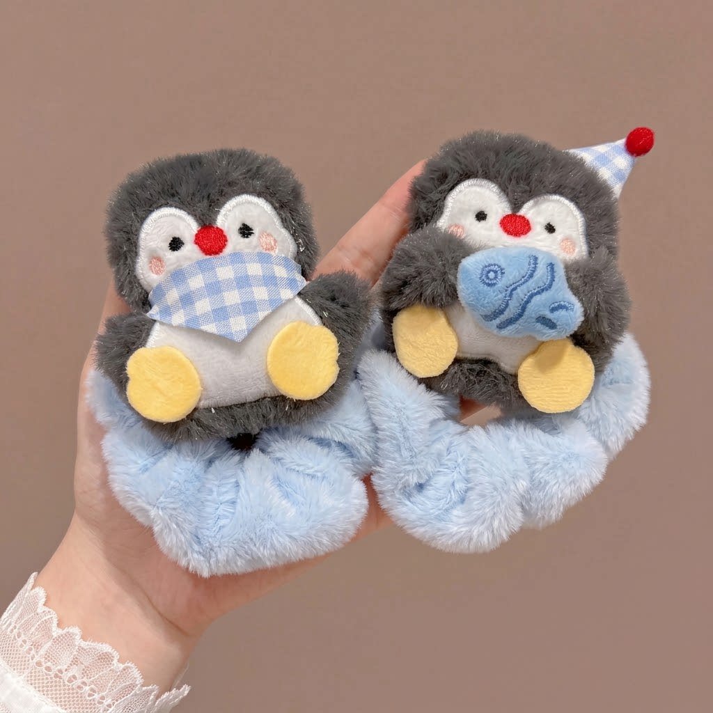 可爱企鹅毛绒大肠圈扎马尾发圈