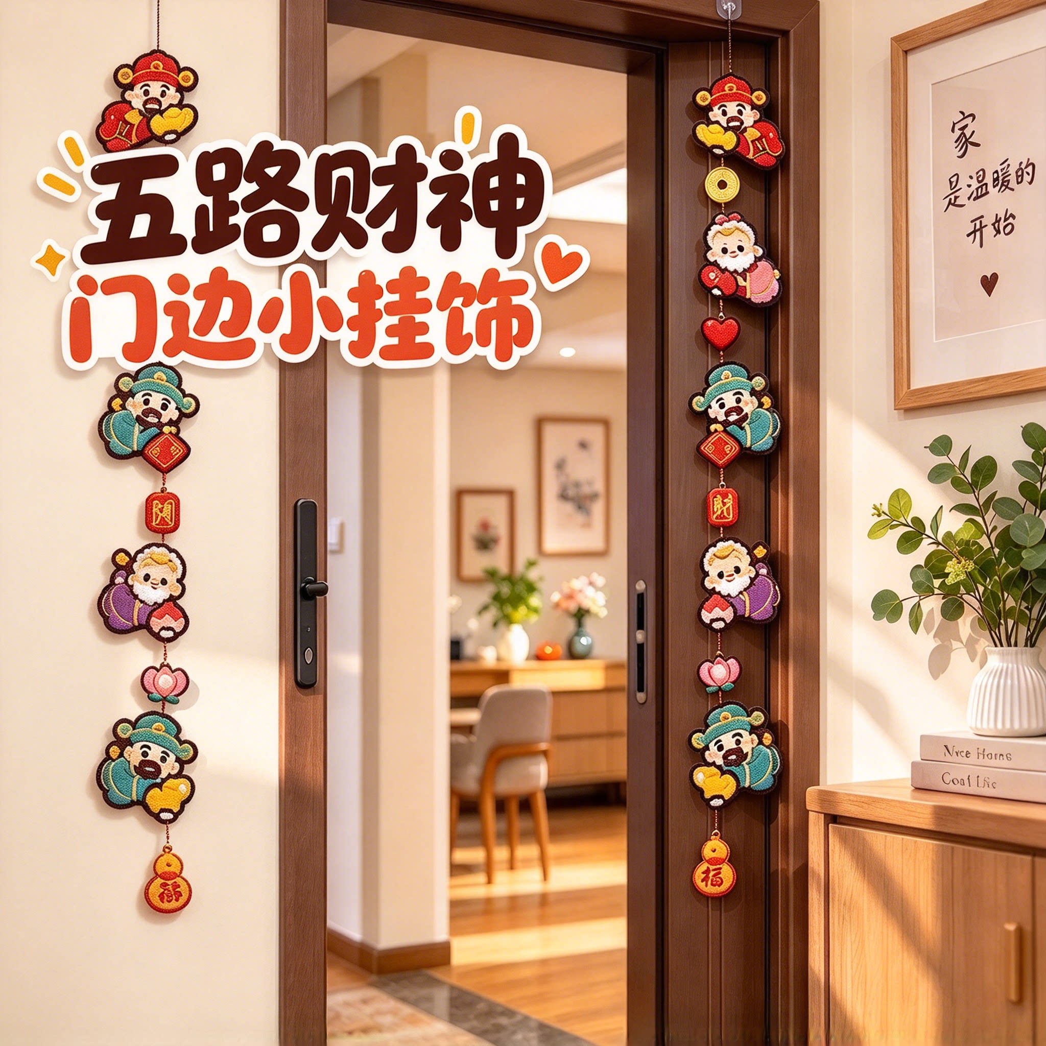 五路财神福禄寿喜磁吸门贴