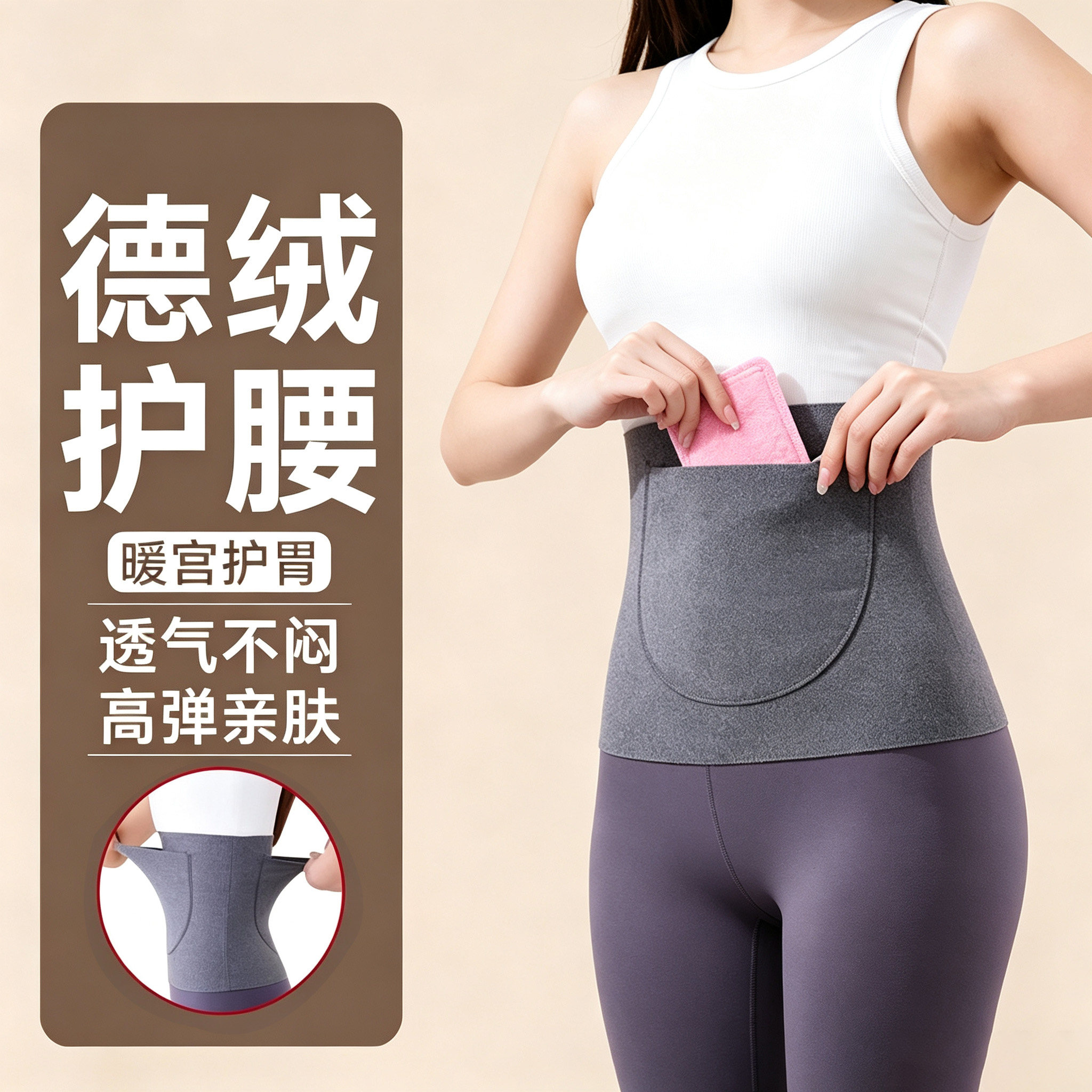 德绒护腰加口袋双兜护腰带保暖