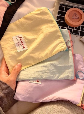 化妆包便携外出薄款马卡龙撞色口红化妆品收纳袋高颜值简约拉链包