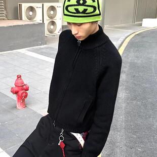 YURINA AOKI 双拉链纯色保暖宽松潮流搭配男女百搭羊毛开衫外套