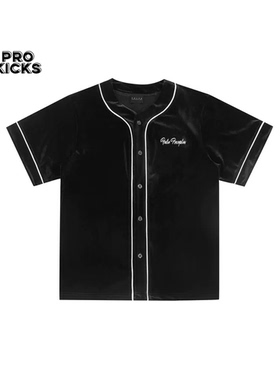 False perception 24ss 奢华丝绒签字刺绣短袖衬衫休闲日常宽松