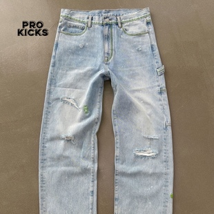 epide prefab 24SS 绿色绣线补丁手工泼墨设计破洞潮流宽松牛仔裤