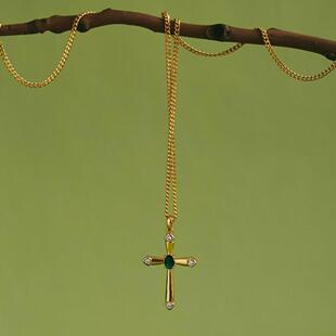 Purey·wr 925银镀22k金潮流男女百搭礼物配饰十字架吊坠项链