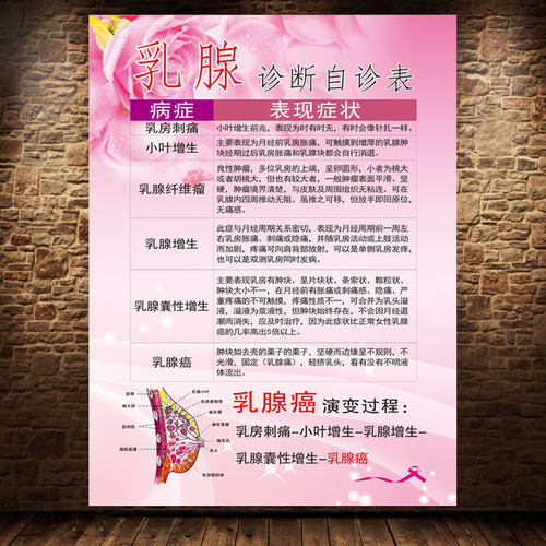 乳腺诊断自诊表乳腺癌海报乳房保养挂图美容院养生馆疏通宣传画