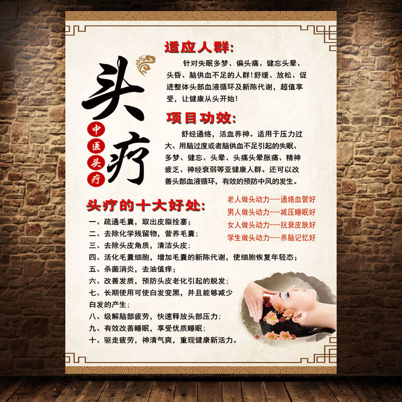 海报中医养生馆宣传画装饰画壁画头疗头部护理广告挂图挂画2065图片