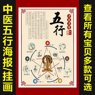 中医经络养生五行图海报挂图画 十二时辰养生 五行卦位图174
