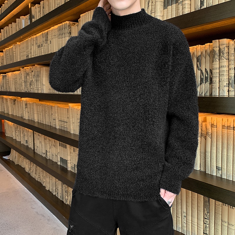不起球雪尼尔保暖半高领毛衣男