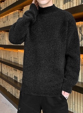 不起球雪尼尔柔软中领毛衣男纯色内搭一体绒加绒厚打底针织衫线衣
