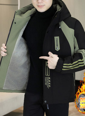 2026加绒内里加厚款连帽工装夹克男棉衣初中高中学生棉服外套帅气