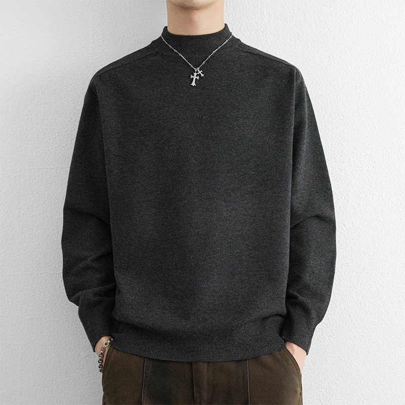 雅鹿半高领毛衣男秋冬季新款保暖上衣中领内搭潮流宽松针织打底衫