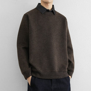 雅鹿不起球加绒衬衫 线衣厚 领假两件毛衣男卫衣外穿内搭打底针织衫
