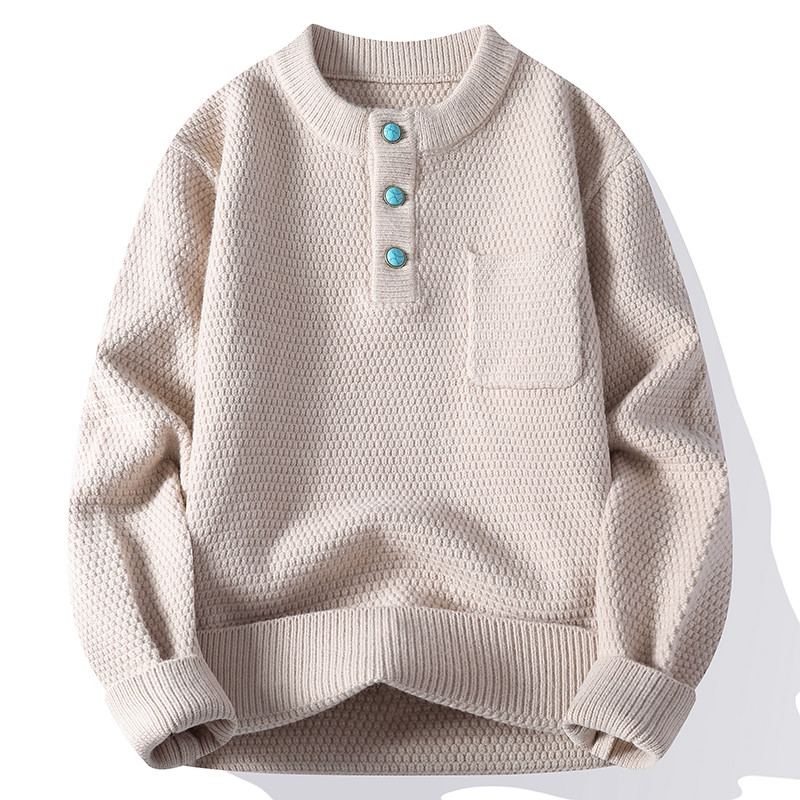 雅鹿彩色纽扣开领套头毛衣男宽松休闲外穿内搭打底针织衫毛线衣厚