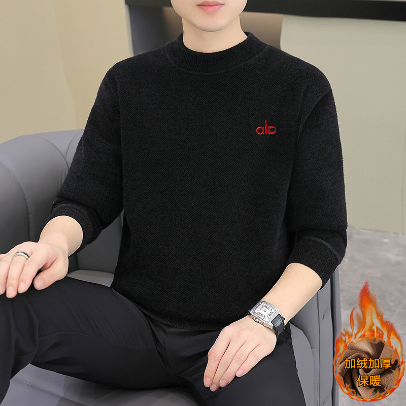 雅鹿不起球一体绒加绒厚款圆领毛衣男保暖内搭打底针织衫线衣柔软