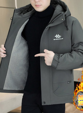 2026冬季新款加绒加厚款连帽工装夹克男保暖棉衣宽松休闲棉服外套